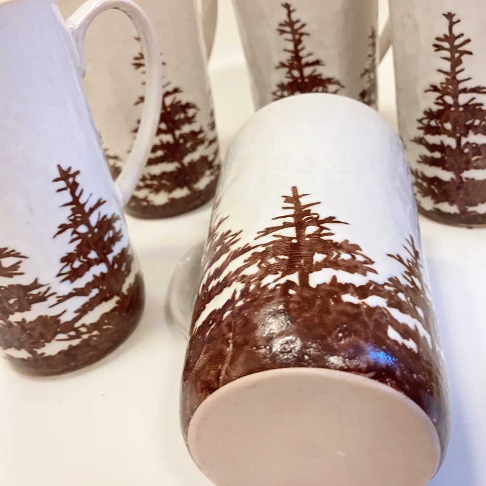 6 Handmade Rustic Pottery Pine Tree Forest Mugs - Picture 9 of 9